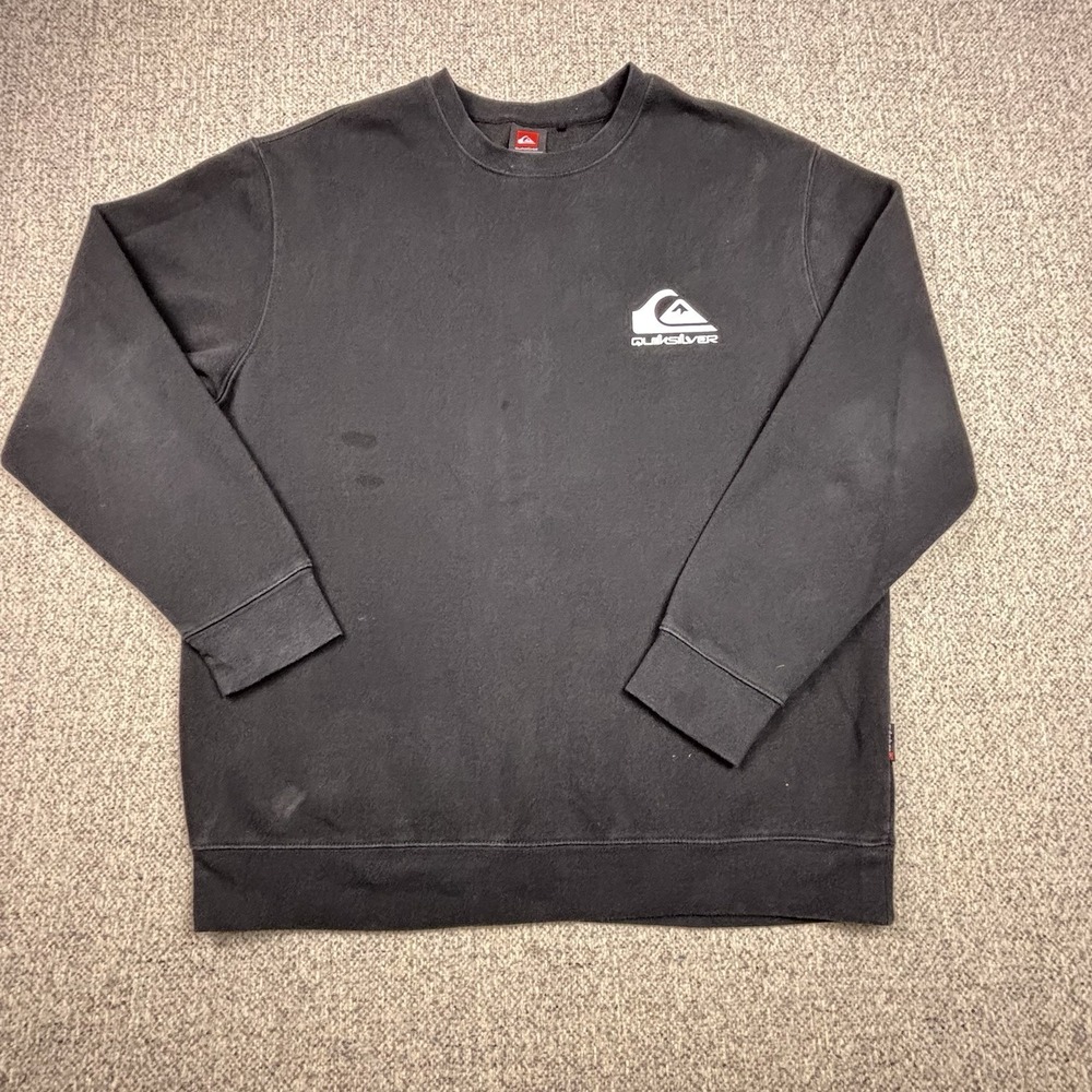 Y2K  Quiksilver Silver Crewneck Sweater Mens‎ L Black Sweatshirt Classic Fit